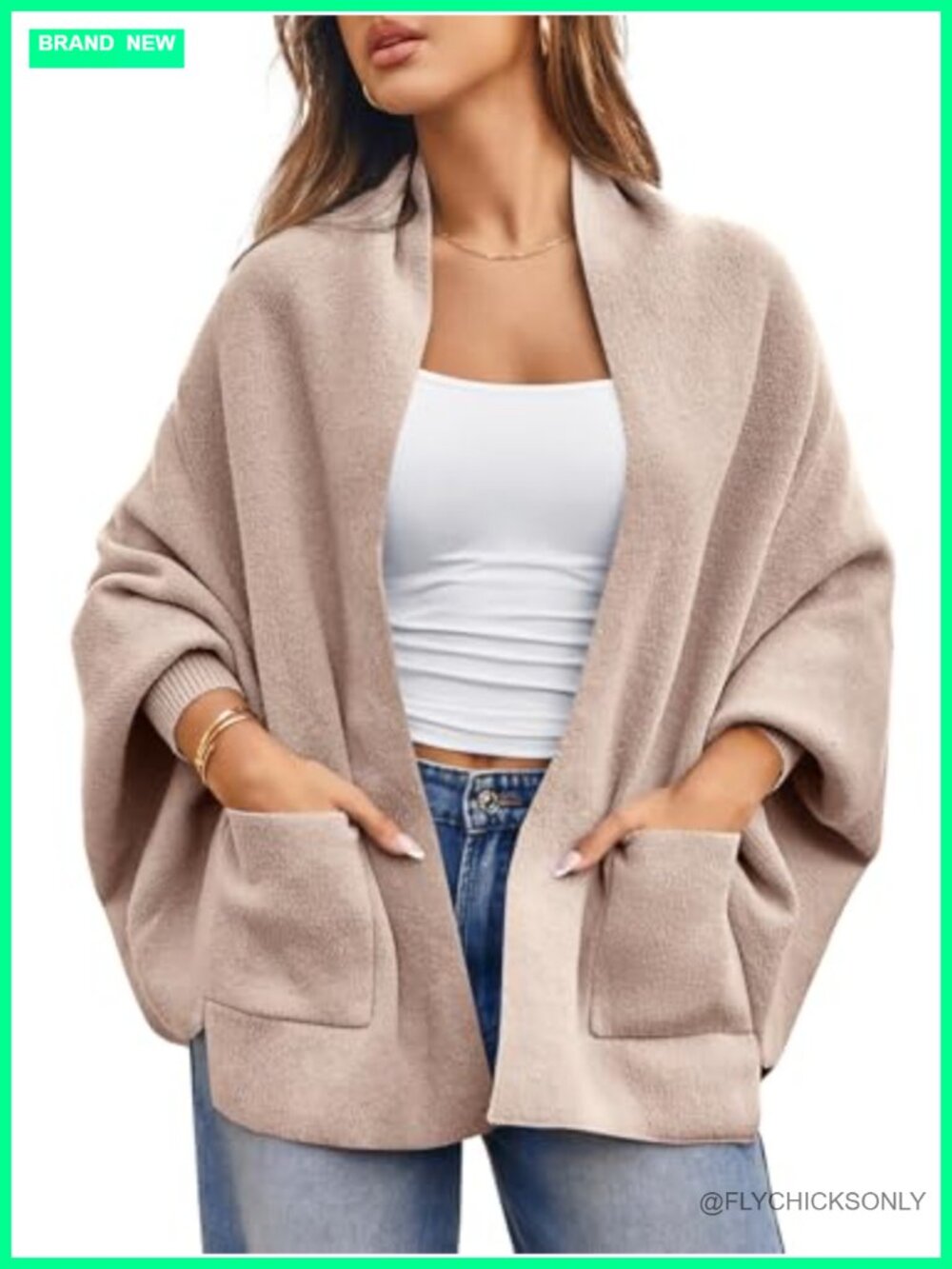Chunky Knit Open Front Cardigan Batwing Shawl Poncho Sweater